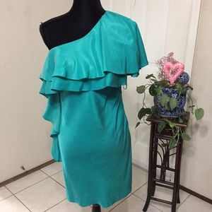 Halston Heritage Flowy Draped One-Shoulder Dress